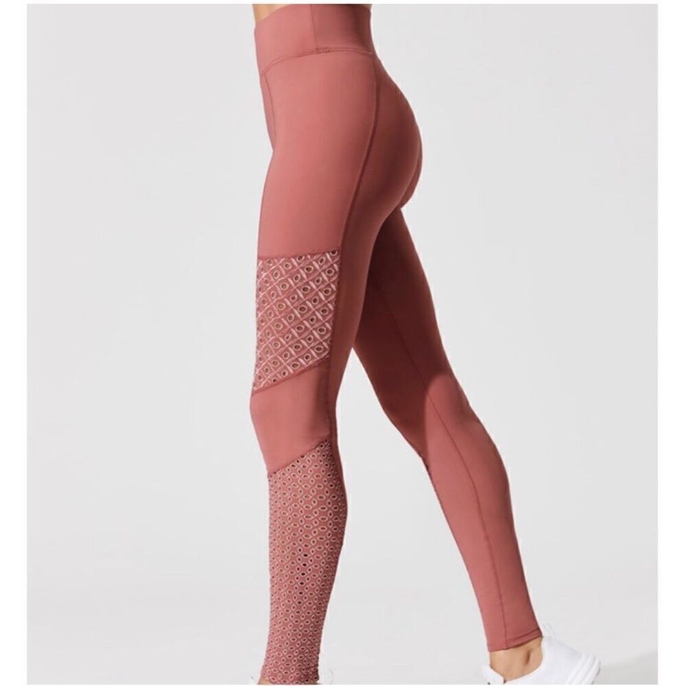 Carbon 38 Floral Eyelet Side Panel High-Rise Leggings Rose Pink Women’s Size S - Picture 3 of 7